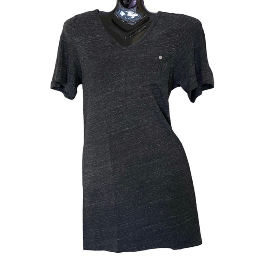 James Perse Heather Black Scoop V-Neck T-Shirt Dress
